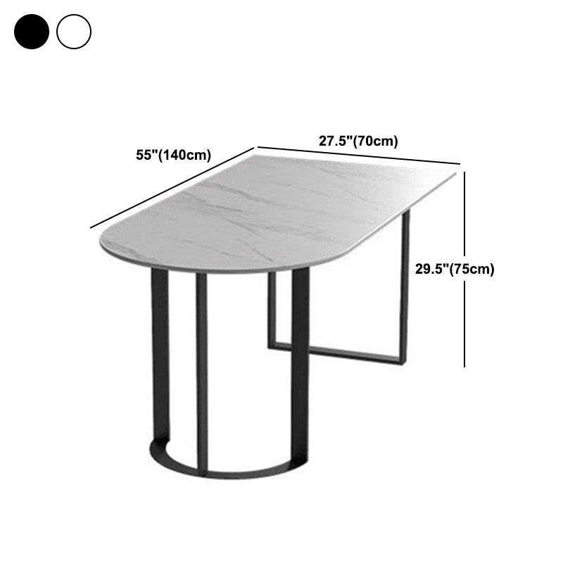 Modern White Stone Dining Table 78"L Table Sled Base Table for Home