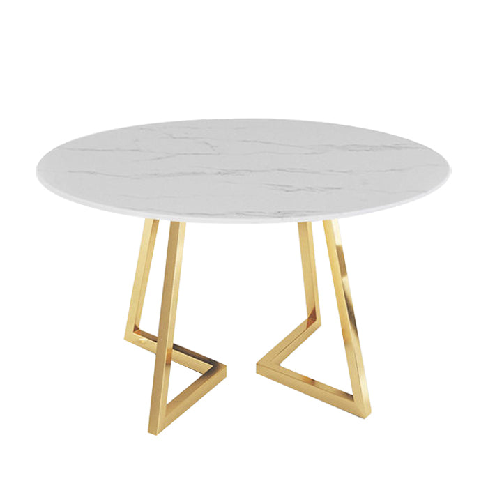 Modern White Stone Dining Table Metal Double Pedestal Table for Kitchen