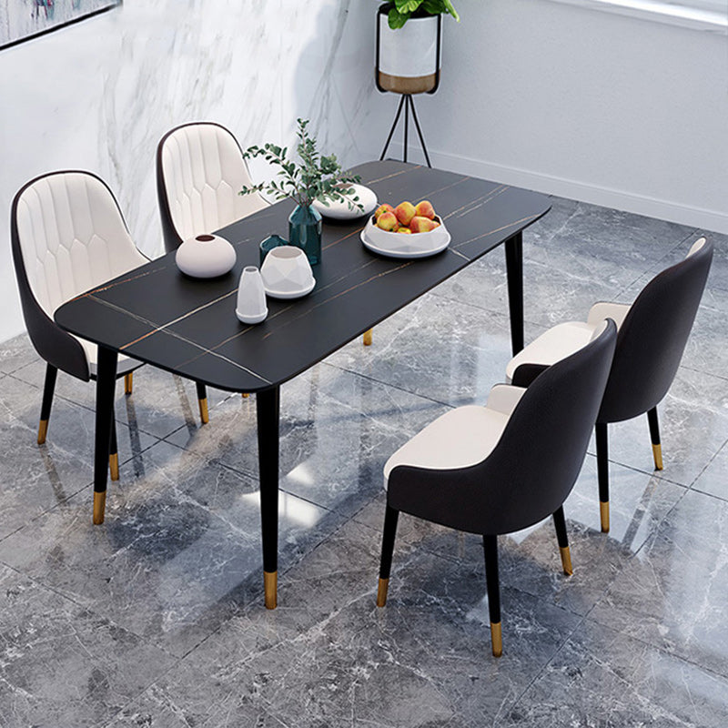 Rectangle Black Base Dining Table Modern Stone 4 Iron Legs Table