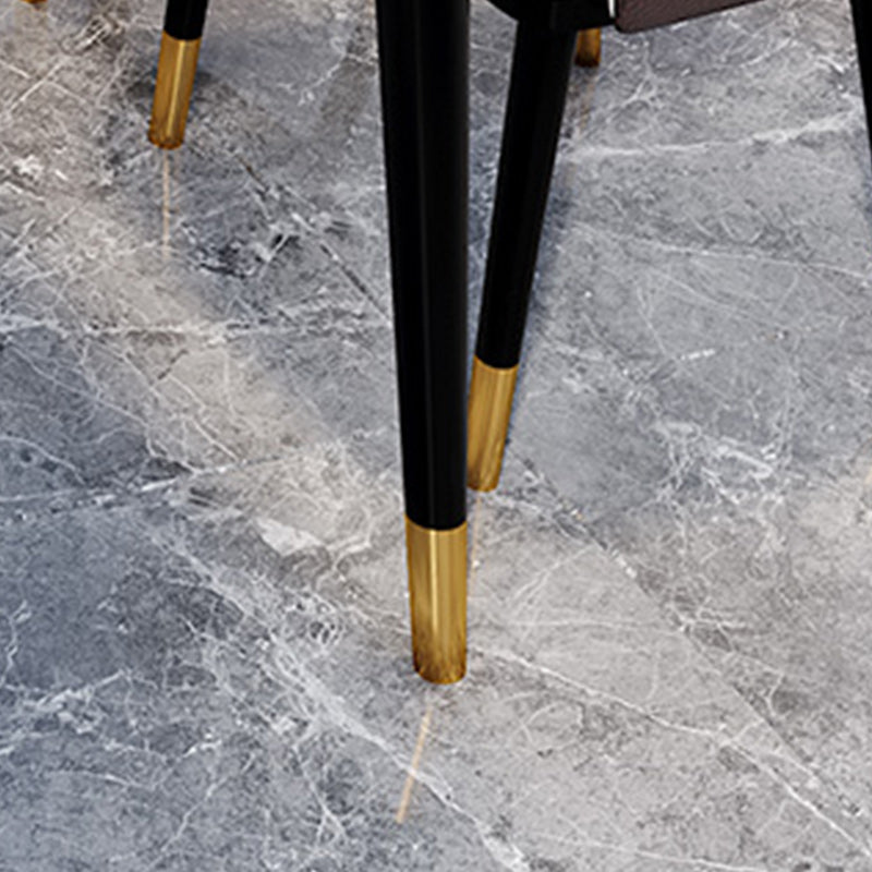 Rectangle Black Base Dining Table Modern Stone 4 Iron Legs Table