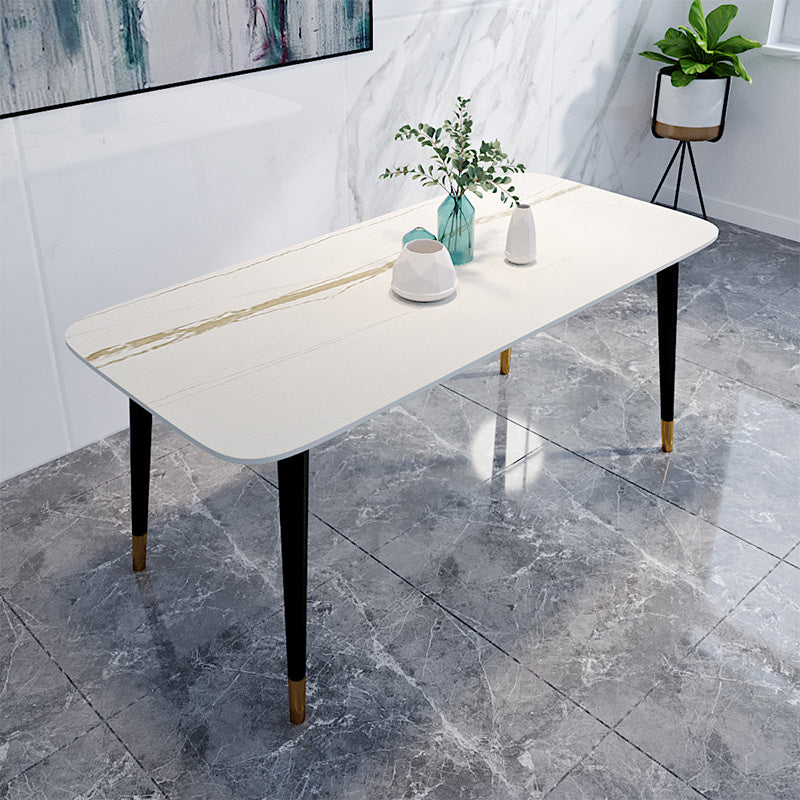 Rectangle Black Base Dining Table Modern Stone 4 Iron Legs Table