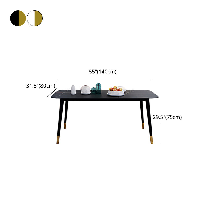 Rectangle Black Base Dining Table Modern Stone 4 Iron Legs Table