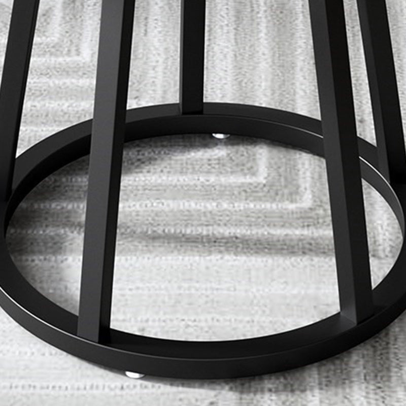 Round Black Iron Base Dining Table Modern Stone Pedestal Table