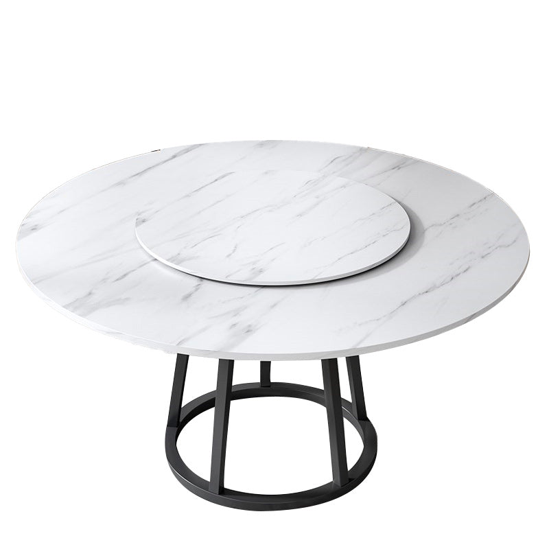 Round Black Iron Base Dining Table Modern Stone Pedestal Table