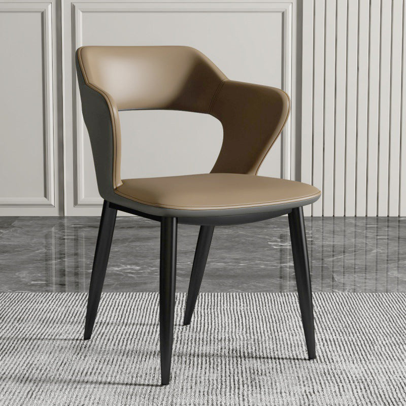 Metal Indoor Upholstered Chair with Arms Metallic Finish Open Back Side Chair
