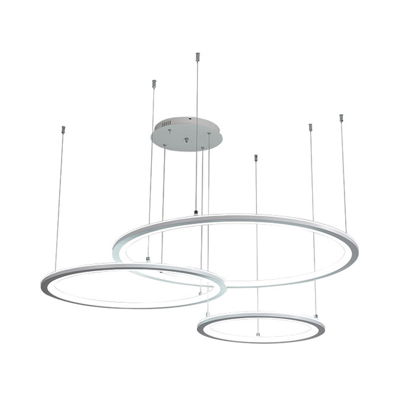 White/Grey Circular Chandelier Lighting Modernist 3/4 Lights Acrylic Led Ceiling Pendant Lamp Fixture in White/Warm Light