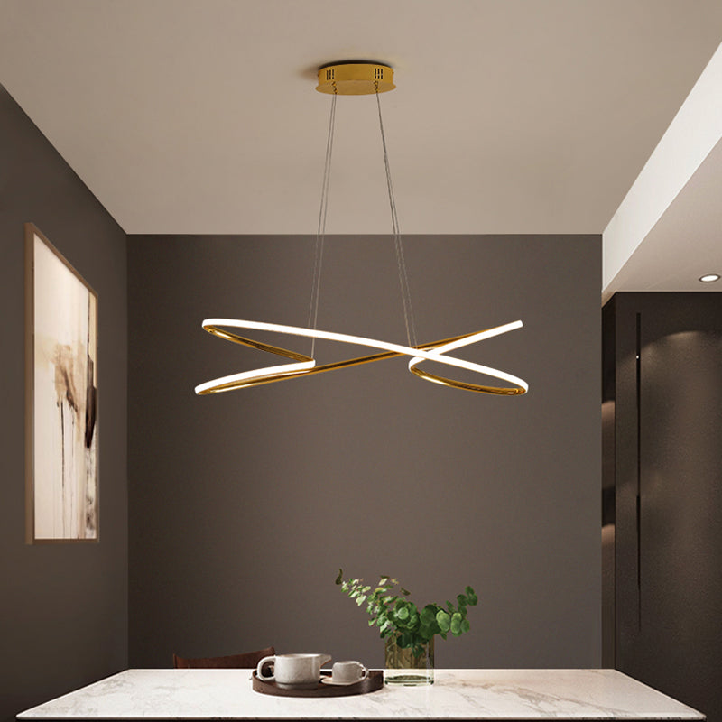 31.5"/39" Wide Twist Acrylic Chandelier Lighting Modernist Led Chrome/Gold Hanging Pendant Light in Warm Light