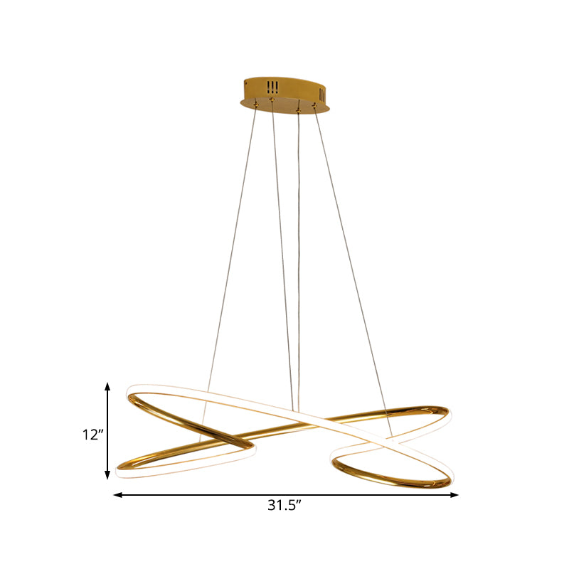31.5"/39" Wide Twist Acrylic Chandelier Lighting Modernist Led Chrome/Gold Hanging Pendant Light in Warm Light