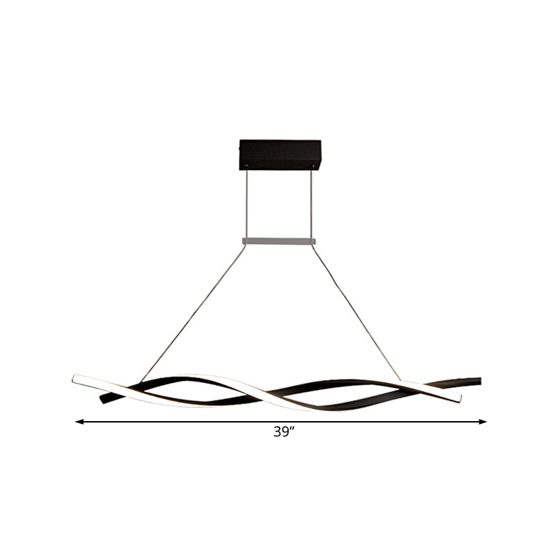 Acrylic Wave Chandelier Lighting Modernist Led Black/Grey Hanging Pendant Lamp in White/Warm/Natural Light, 31.5"/39"/47" Wide