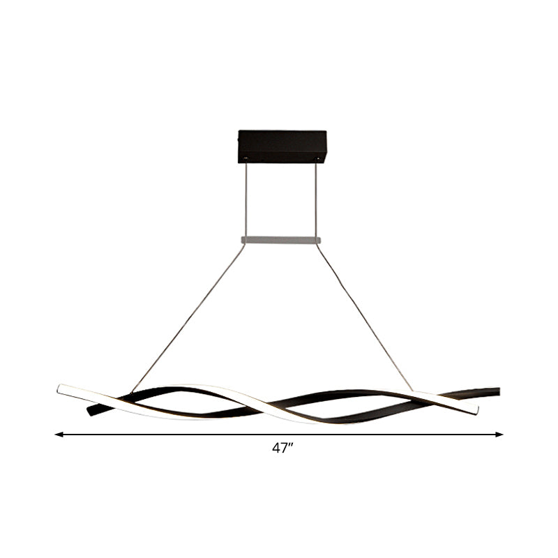 Acrylic Wave Chandelier Lighting Modernist Led Black/Grey Hanging Pendant Lamp in White/Warm/Natural Light, 31.5"/39"/47" Wide