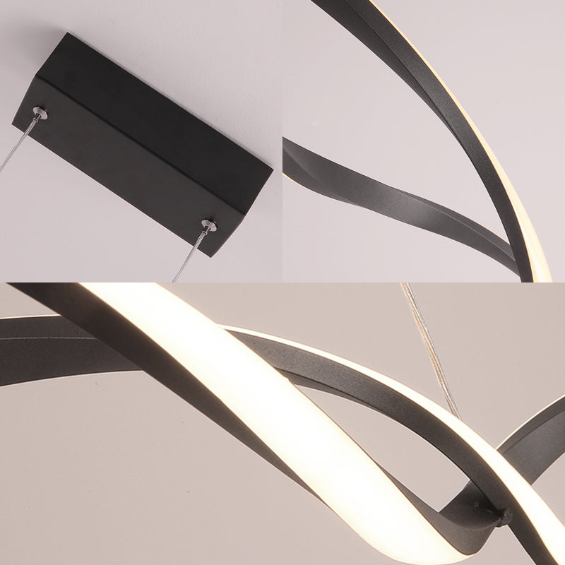 Acrylic Wave Chandelier Lighting Modernist Led Black/Grey Hanging Pendant Lamp in White/Warm/Natural Light, 31.5"/39"/47" Wide