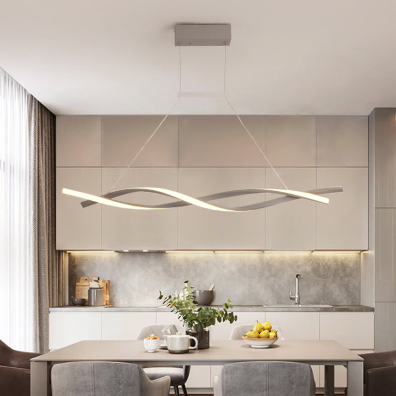 Acrylic Wave Chandelier Lighting Modernist Led Black/Grey Hanging Pendant Lamp in White/Warm/Natural Light, 31.5"/39"/47" Wide