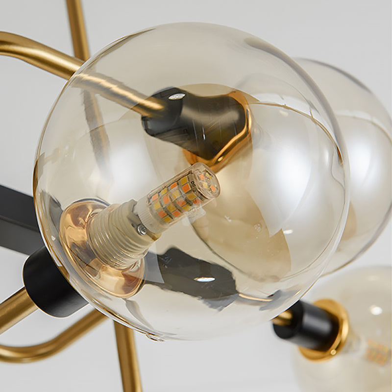 Starburst Chandelier Light Contemporary 10 Lights Amber/Smoke Gray/Cream Glass Hanging Lamp