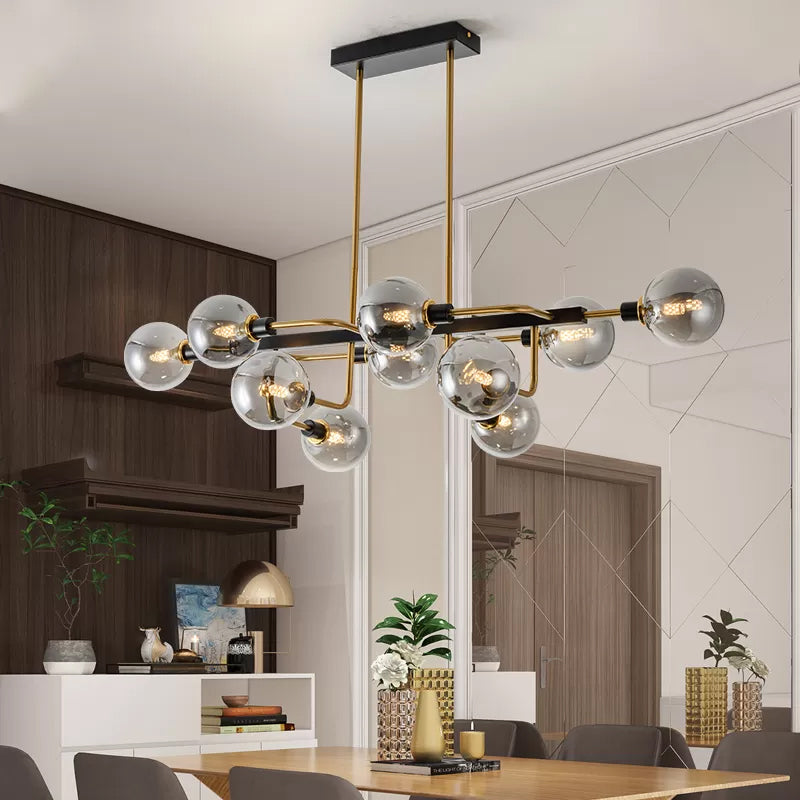 Starburst Chandelier Light Contemporary 10 Lights Amber/Smoke Gray/Cream Glass Hanging Lamp