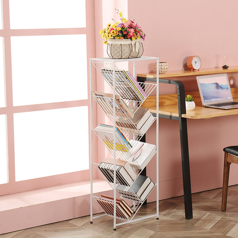 Modern Style Metal Bookcase White Open Bookshelf for Living Room
