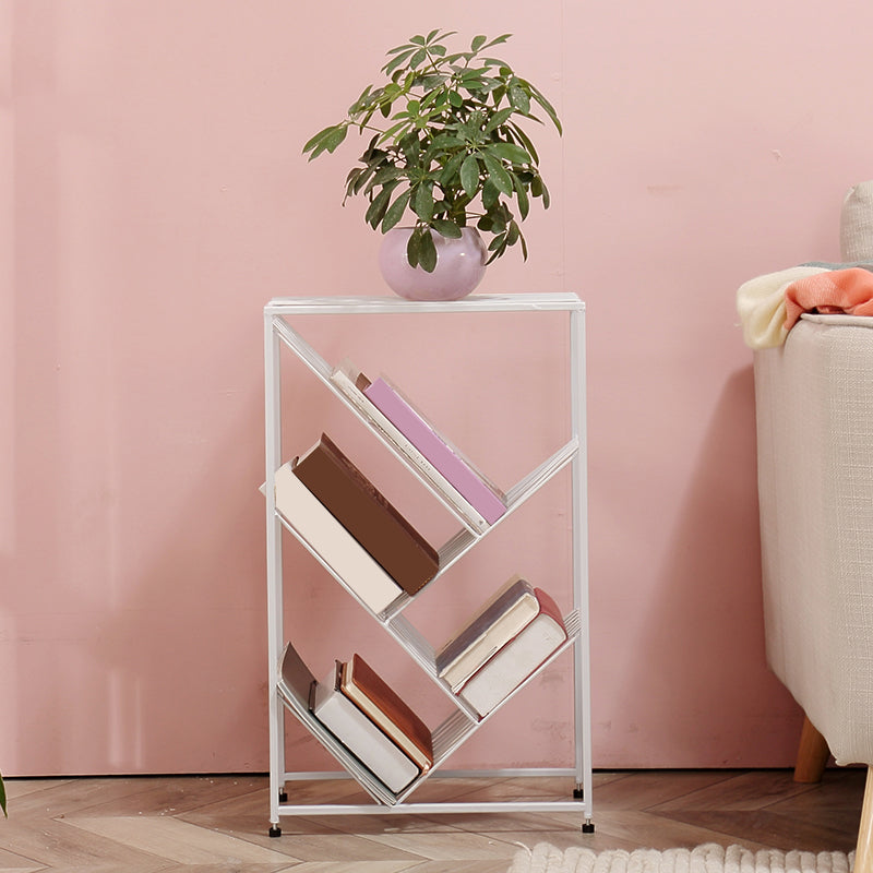 Contemporary Metal Bookcase White Open Bookshelf for Living Room