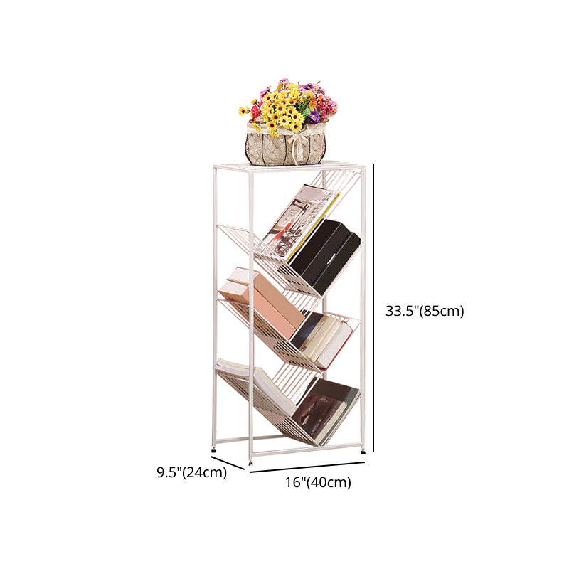 Contemporary Metal Bookcase White Open Bookshelf for Living Room