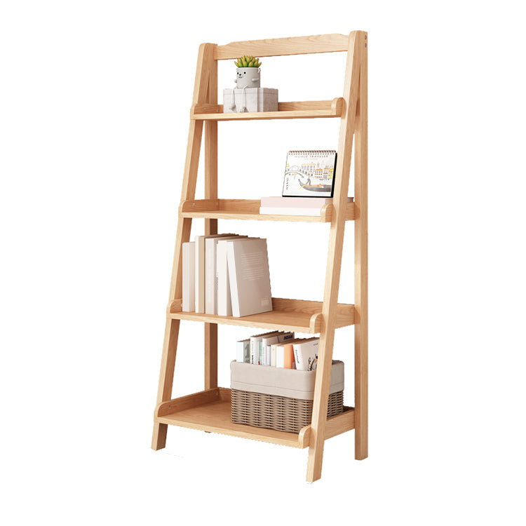 Contemporary Open Ladder Bookshelf Rubber Wood Vertical Bookcase
