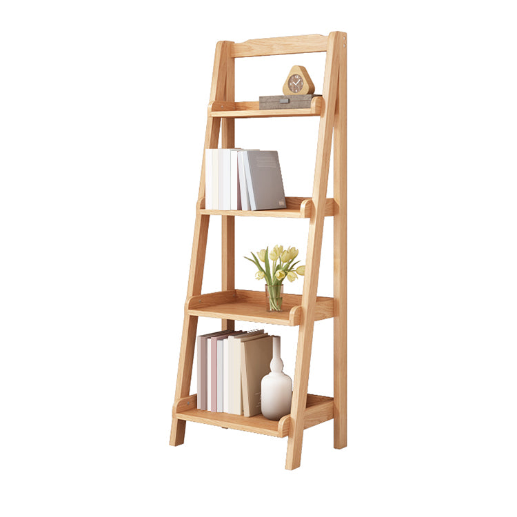 Contemporary Open Ladder Bookshelf Rubber Wood Vertical Bookcase