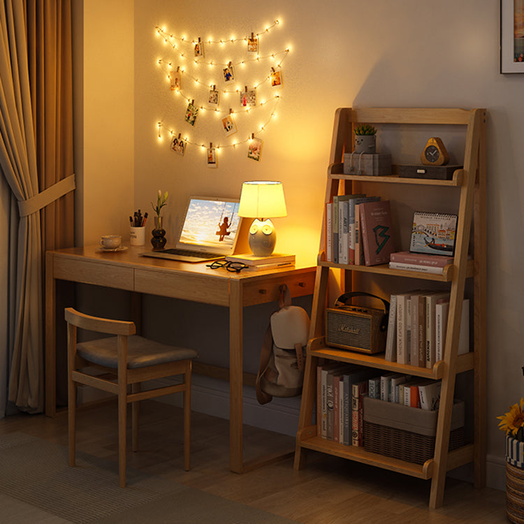 Contemporary Open Ladder Bookshelf Rubber Wood Vertical Bookcase