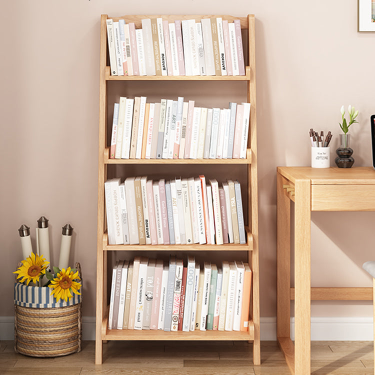 Contemporary Open Ladder Bookshelf Rubber Wood Vertical Bookcase