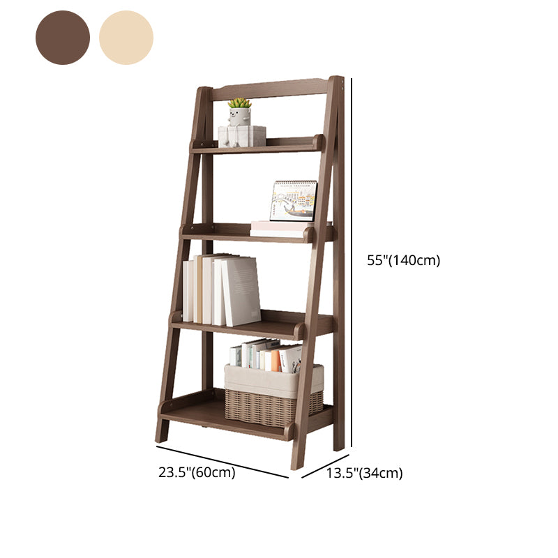 Contemporary Open Ladder Bookshelf Rubber Wood Vertical Bookcase
