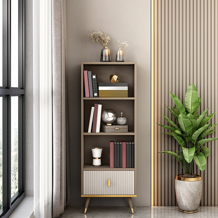 Rectangle Closed Back Bookcase Modern Wooden Bookshelf with Drawers