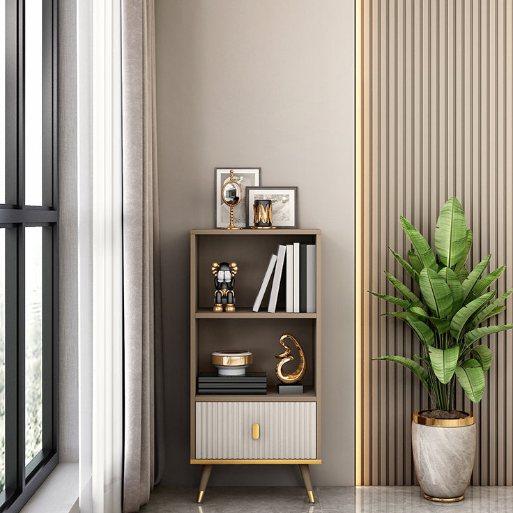 Rectangle Closed Back Bookcase Modern Wooden Bookshelf with Drawers