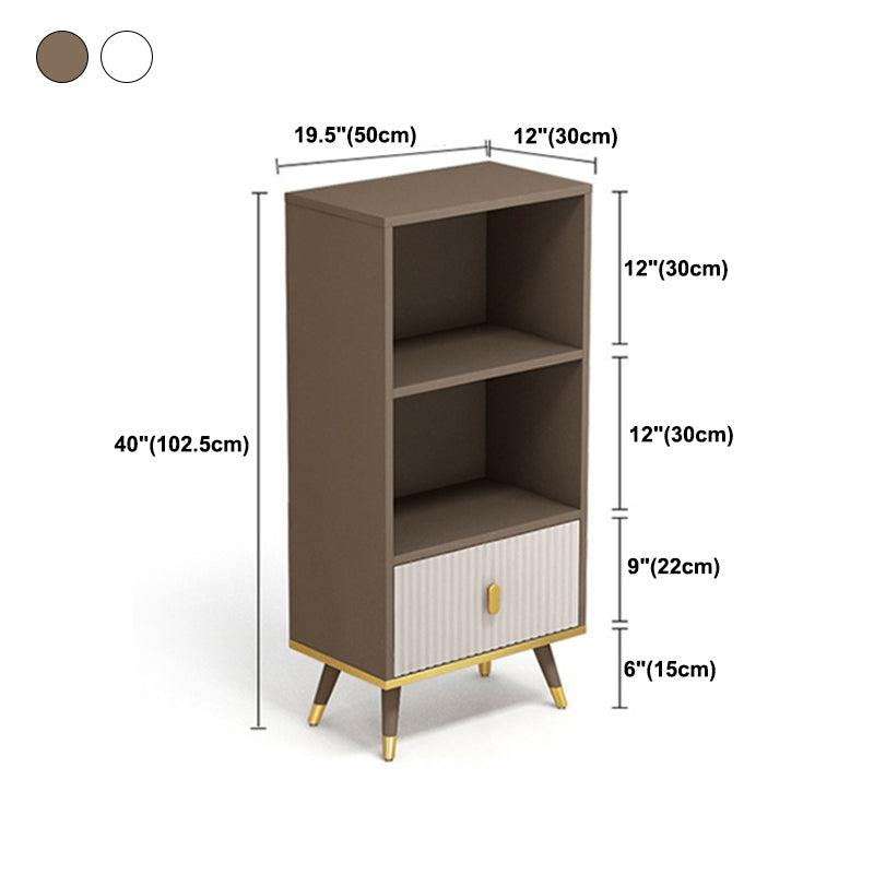 Rectangle Closed Back Bookcase Modern Wooden Bookshelf with Drawers