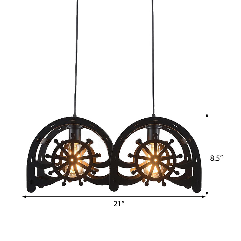 Metal Black Pendant Lamp Wheel Shade 2/3-Light Vintage Chandelier Light Fixture for Living Room