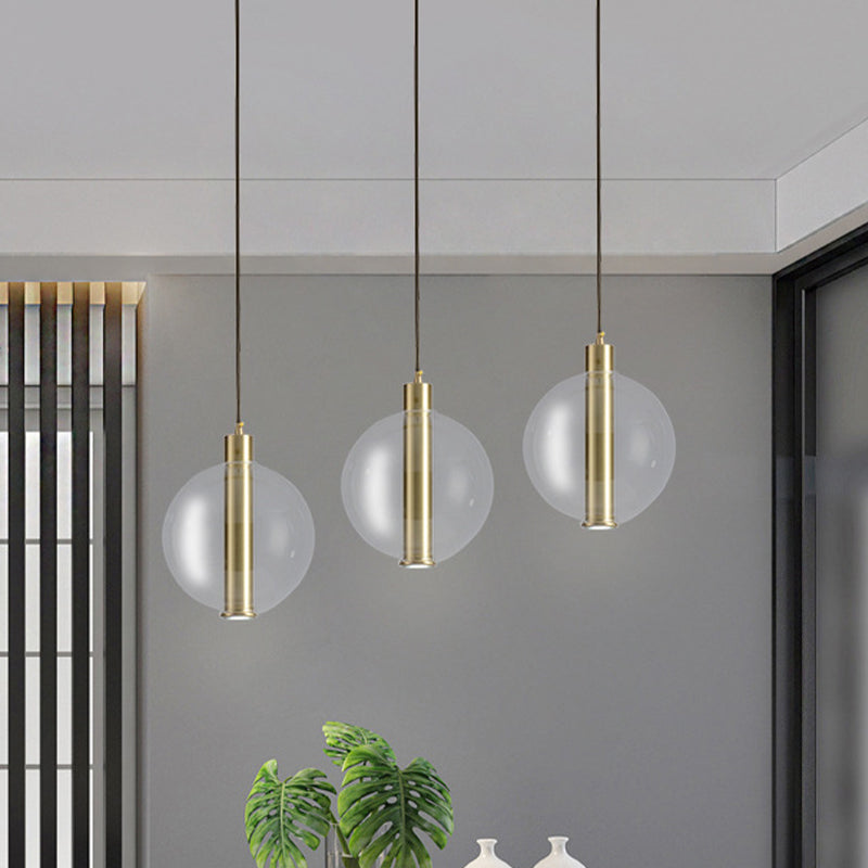 1-Light Bedroom LED Hanging Light Minimalist Gold Ceiling Pendant Lamp with Ball Clear Glass Shade