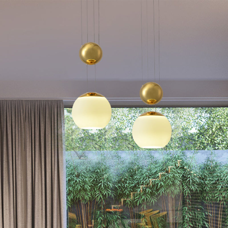 Cream Glass Sphere Pendant Lighting Modern 1 Head Gold Finish Hanging Ceiling Lamp for Restaurant