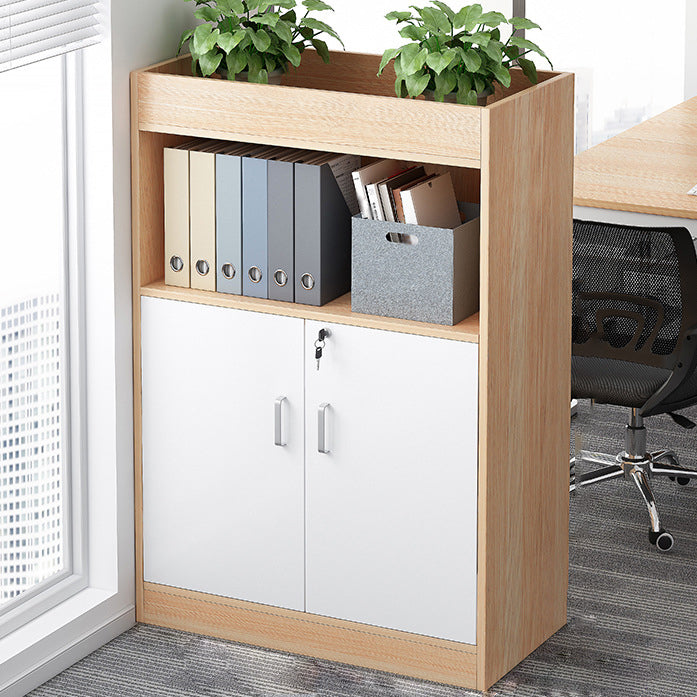 Wooden Bookcase with Doors Contemporary Bookshelf for Home Office