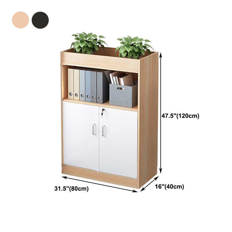 Wooden Bookcase with Doors Contemporary Bookshelf for Home Office