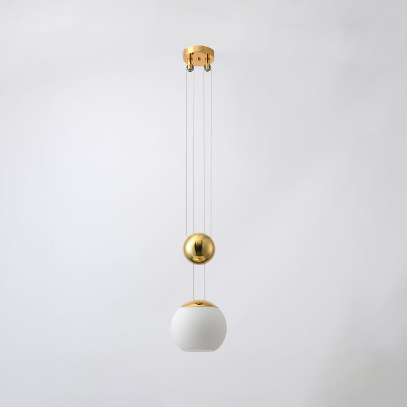 Cream Glass Sphere Pendant Lighting Modern 1 Head Gold Finish Hanging Ceiling Lamp for Restaurant