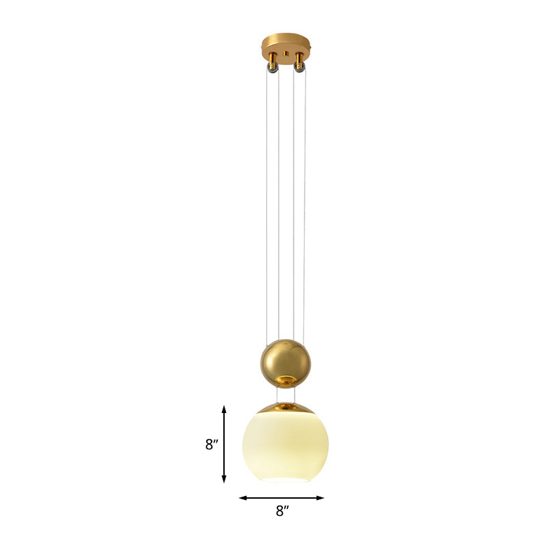 Cream Glass Sphere Pendant Lighting Modern 1 Head Gold Finish Hanging Ceiling Lamp for Restaurant