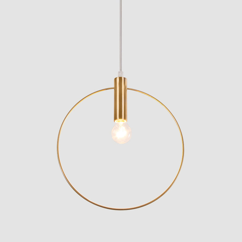 Simple Tube Down Lighting Metallic 1 Light Bedroom Suspension Lamp in Gold with Ring