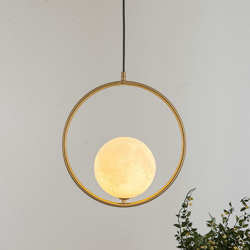 Globe Pendant Lighting Contemporary Frosted White Glass 1 Head Gold Ceiling Lamp with Metal Ring