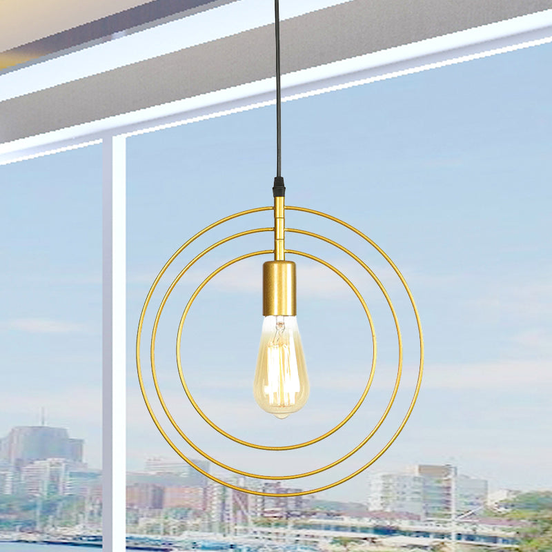 3-Ring Restaurant Hanging Lighting Metallic 1 Bulb Minimalist Suspension Lamp in Gold