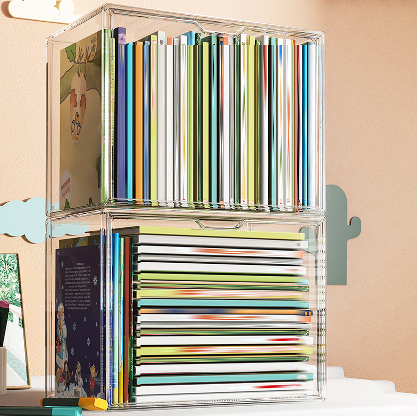 Modern Style Bookshelf Stackable Plastic Bookcase for Home Office
