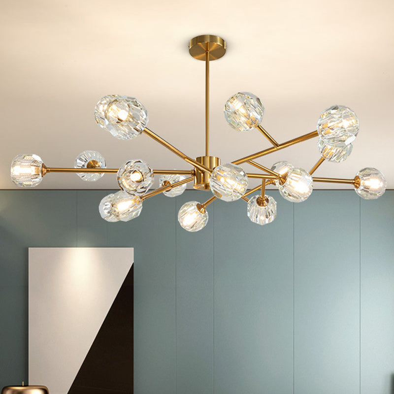 Suspension de salon de 15 bulbs Moderniste Gol Finition Plafond Chandelier avec une teinte en cristal ronde