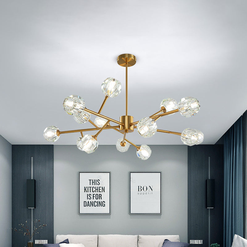 Suspension de salon de 15 bulbs Moderniste Gol Finition Plafond Chandelier avec une teinte en cristal ronde
