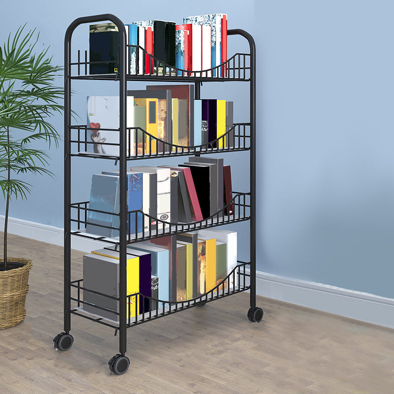 Industrial Metal Geometric Bookcase Open Back Bookcase with Wheels