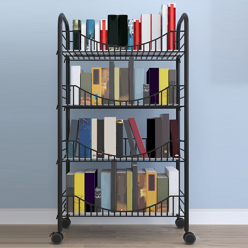 Industrial Metal Geometric Bookcase Open Back Bookcase with Wheels