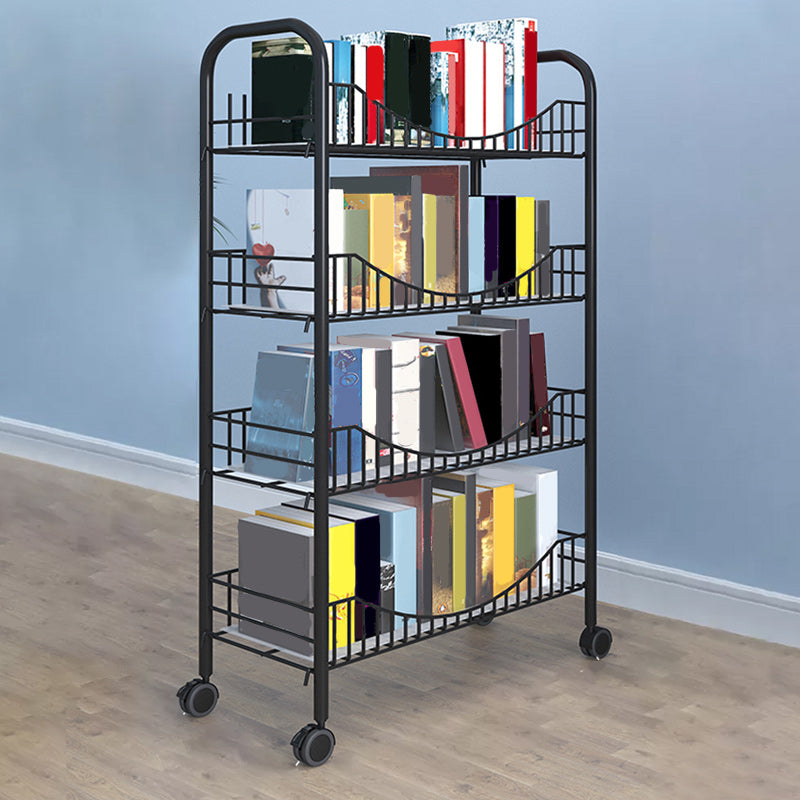 Industrial Metal Geometric Bookcase Open Back Bookcase with Wheels