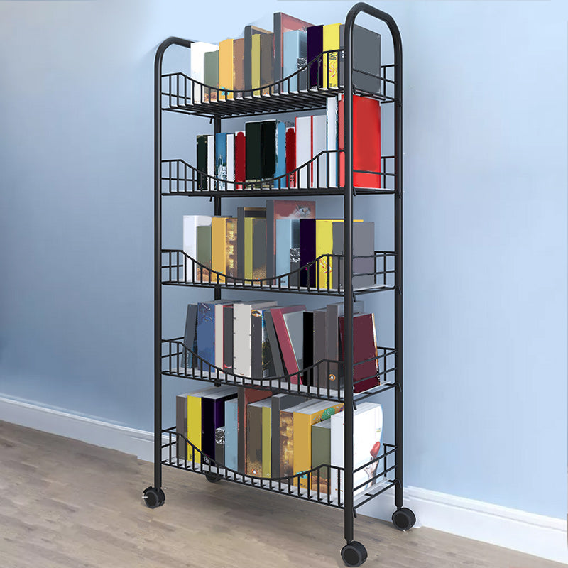 Industrial Metal Geometric Bookcase Open Back Bookcase with Wheels