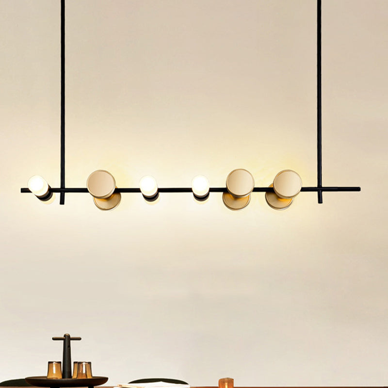 Linear Kitchen Ceiling Hang Fixture Iron 6 Lights Contemporary Pendant Chandelier in Black