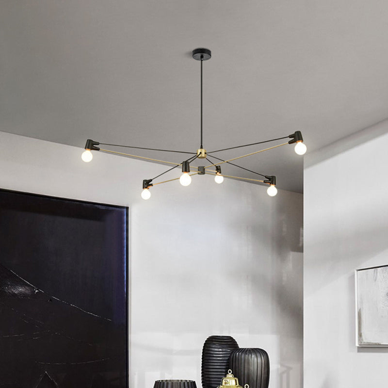 Ligne de croisement minimaliste suspension d'éclairage de la lampe de lustre de salon métallique à 6 balles en noir