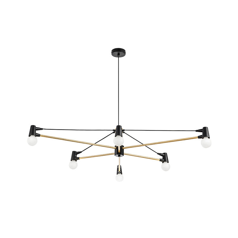 Ligne de croisement minimaliste suspension d'éclairage de la lampe de lustre de salon métallique à 6 balles en noir