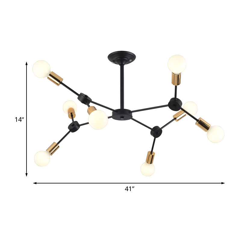 Lumo lampadario di filiale in metallo Luce a 8 luci contemporanea Luce a soffitto in nero per camera da letto